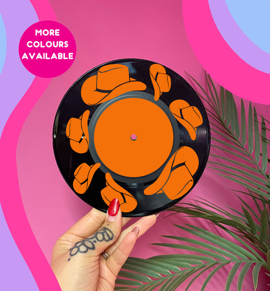 Cowboy hat upcycled vintage 7" LP vinyl record home decor