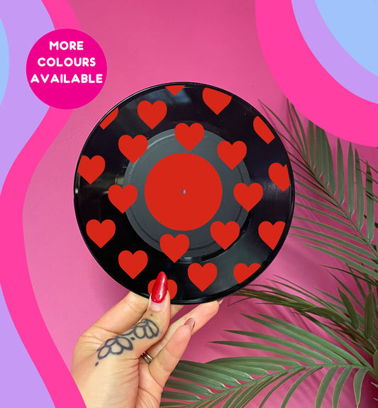 Heart pattern upcycled vintage 7" LP vinyl record home decor