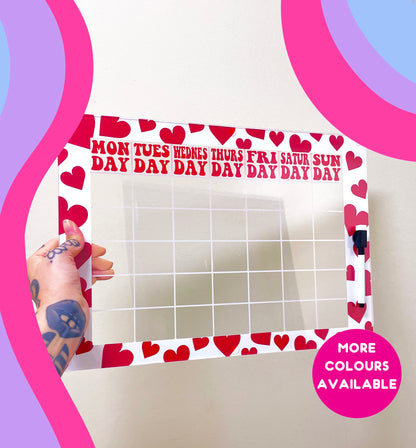 Heart pattern reusable acrylic month calendar board groovy decor