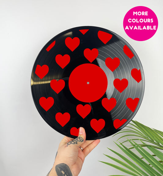 Heart pattern upcycled vintage 12" LP vinyl record home decor