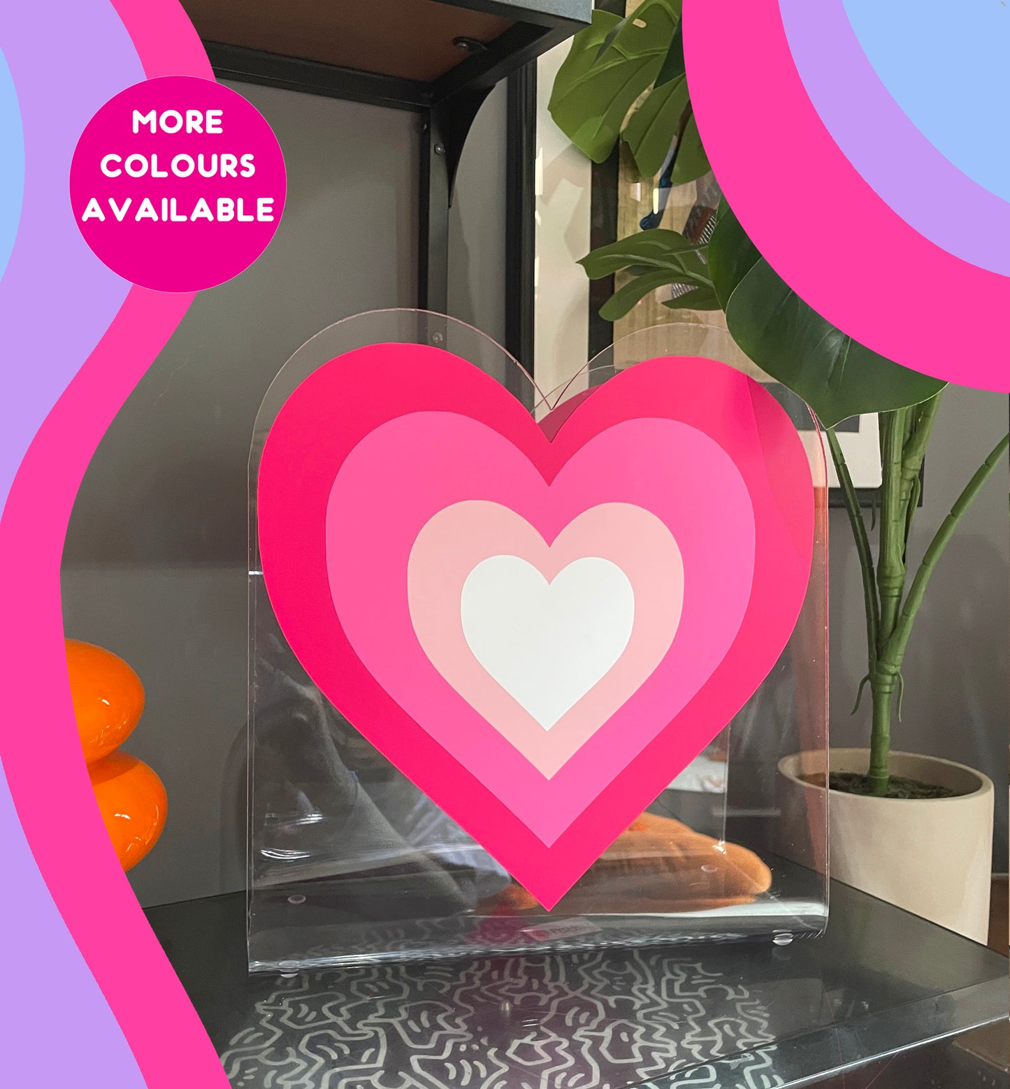 Retro heart shape acrylic storage holder for records, books and other storage home decor