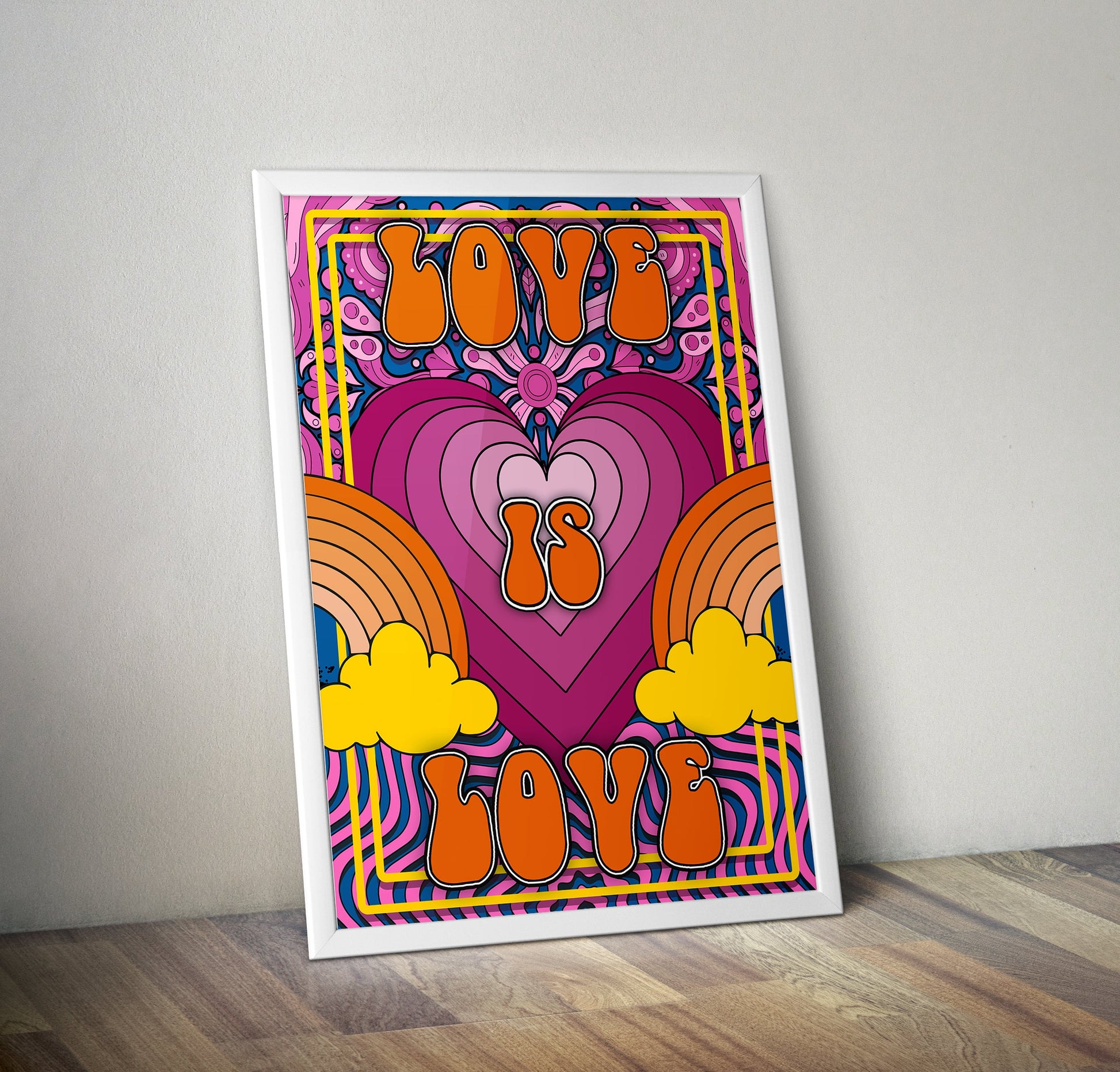 Love Is Psychedelic Hippy 70S Groovy Typography Artwork Poster Print Poster