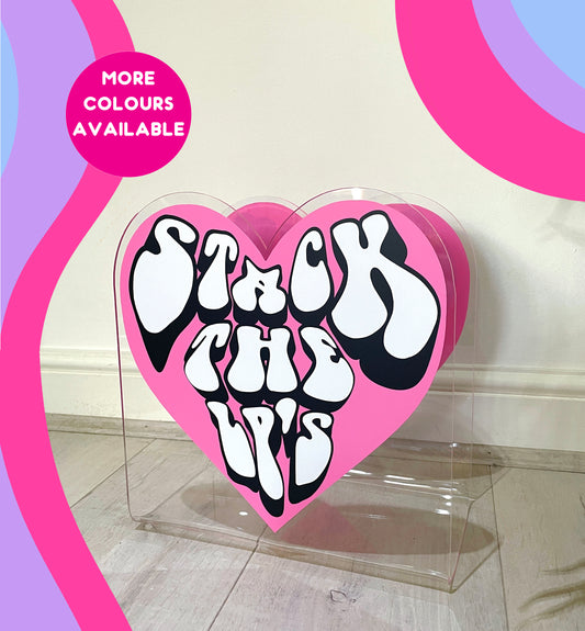 Stack the LP's heart shape acrylic storage holder for records, books and other storage home decor