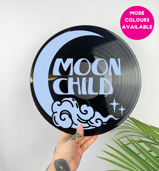 Moon child upcycled vintage 12" LP vinyl record home decor