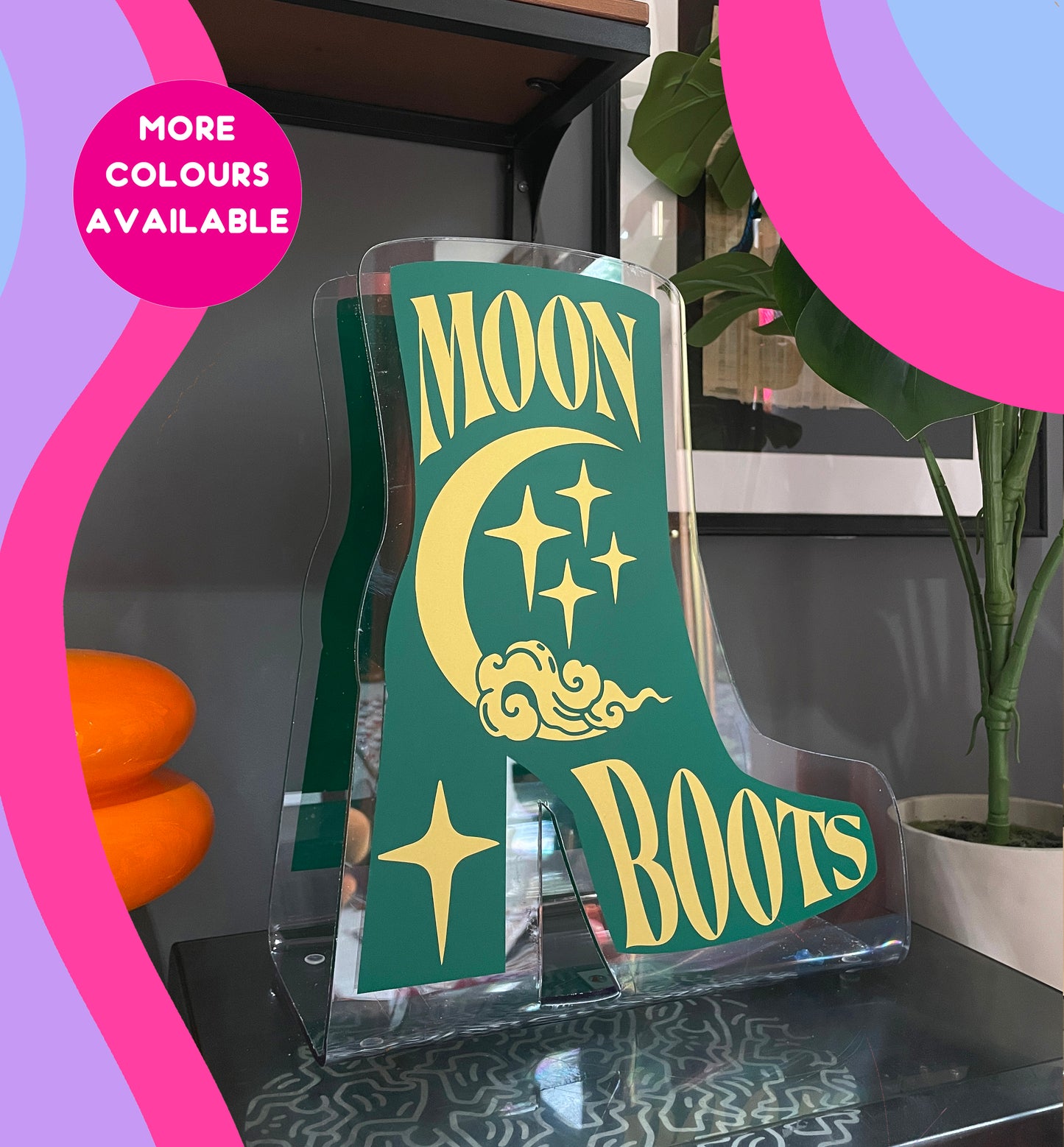 Moon boots platform acrylic storage holder for records, books and other storage home decor