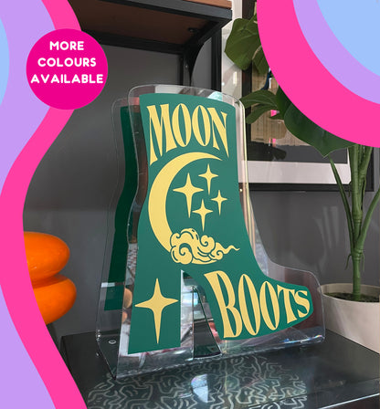 Moon boots platform acrylic storage holder for records, books and other storage home decor