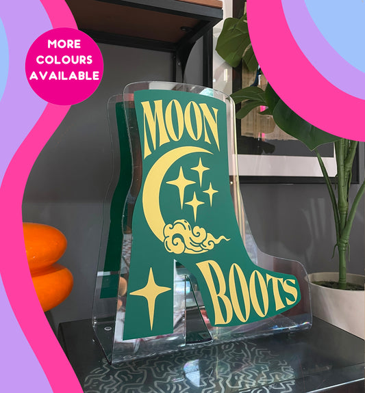 Moon boots platform acrylic storage holder for records, books and other storage home decor