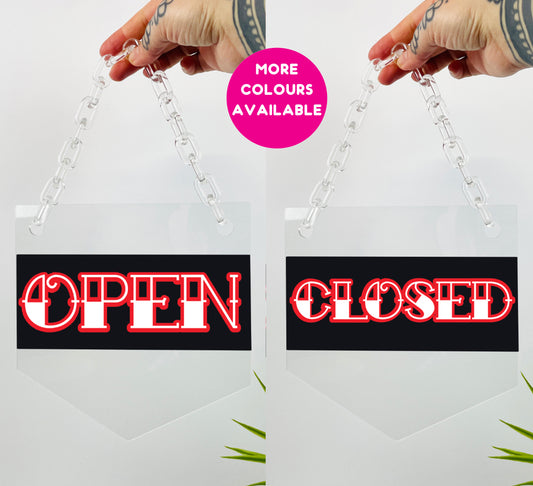 Double sided open and closed tattoo sign clear acrylic banner with acrylic chain