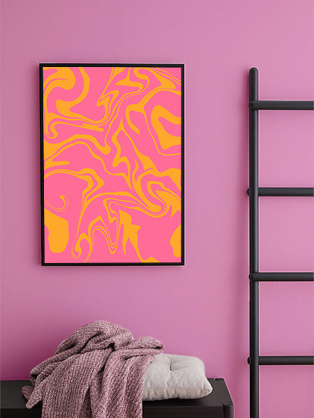 Yellow Pink Swirl Psychedelic Pattern Artwork Poster Print Poster