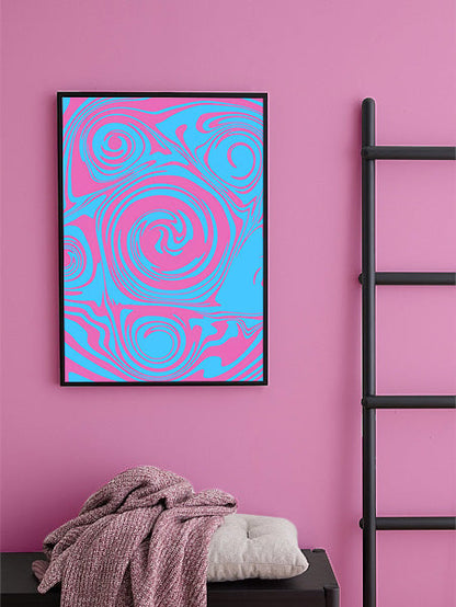 Blue Pink Swirl Psychedelic Pattern Artwork Poster Print Poster