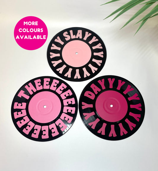 Slay the day quote set of 3 upcycled vintage 7" 45 LP vinyl records home decor