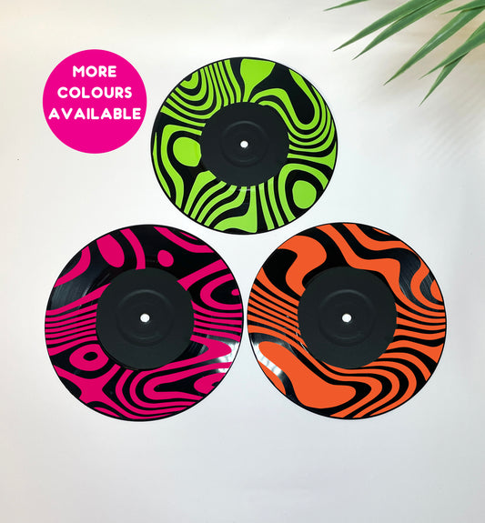 Swirl pattern set of 3 upcycled vintage 7" 45 LP vinyl records home decor