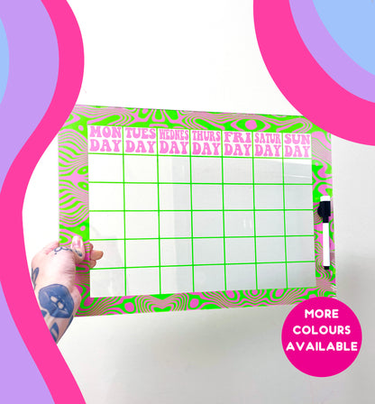 Swirl pattern reusable acrylic month calendar board groovy decor