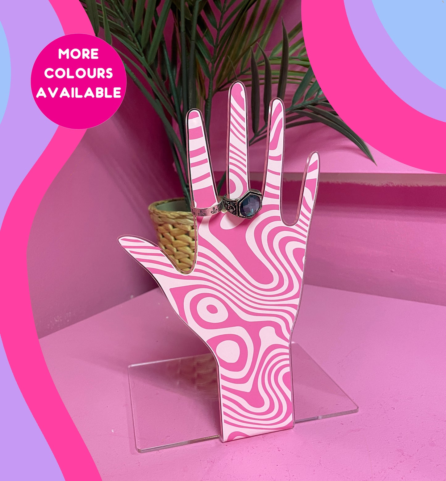 Psychedelic swirl retro groovy hand pattern jewellery stand home decor accessories