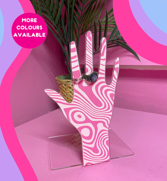 Psychedelic swirl retro groovy hand pattern jewellery stand home decor accessories