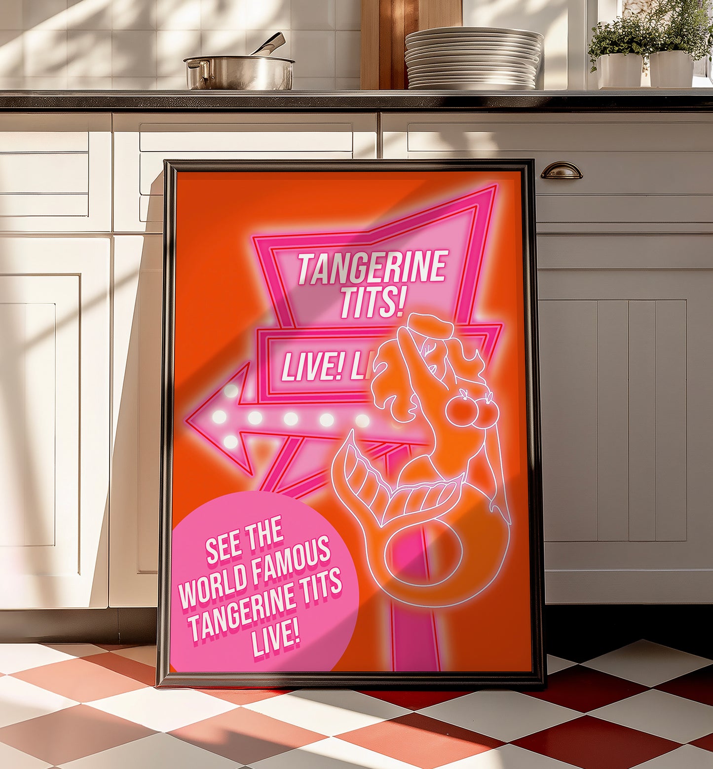 Tangerine tits neon sign unhinged artwork poster print