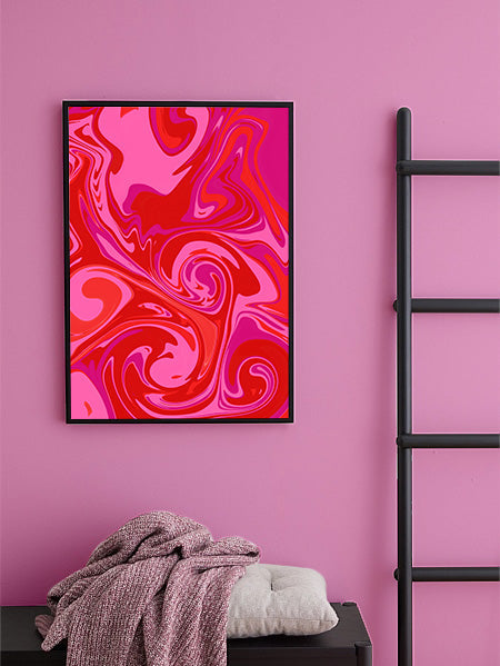 Pink Red Swirl Psychedelic Pattern Artwork Poster Print Poster