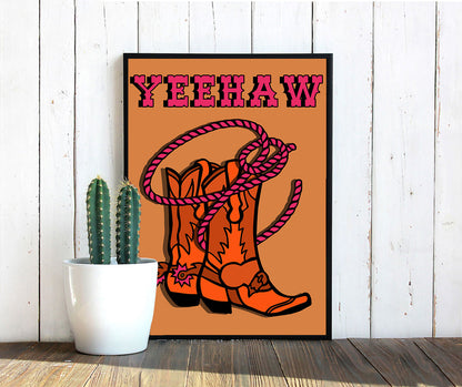 Yeehaw Cowboy Boots Western Typography Artwork Poster Print Poster