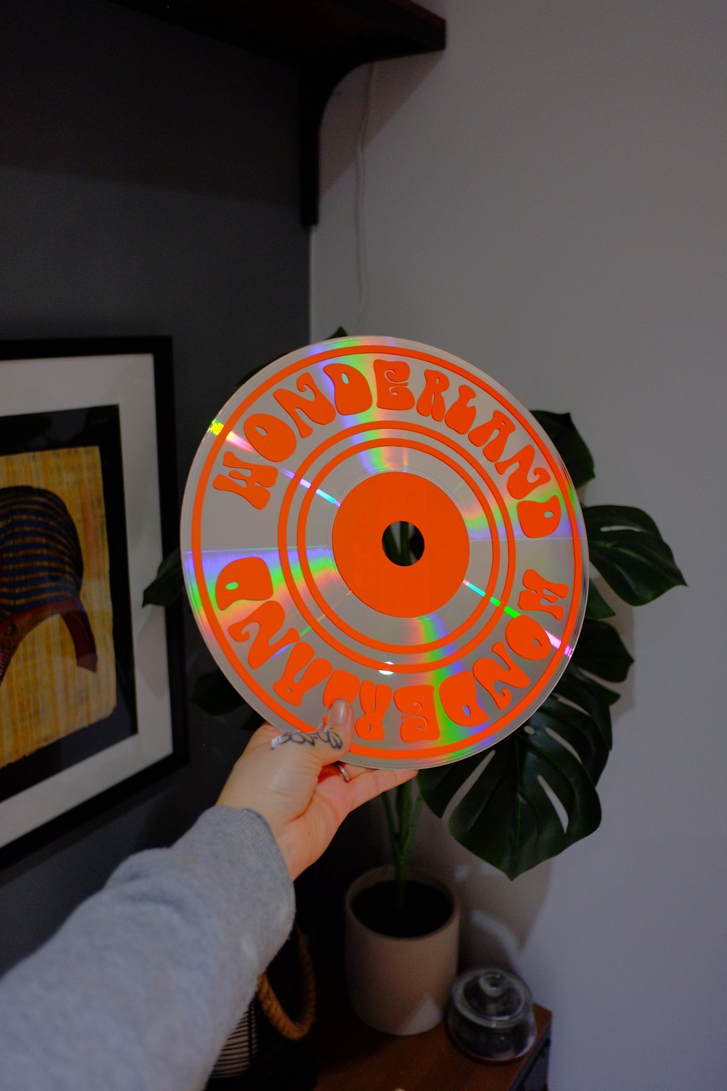 Wonderland psychedelic upcycled vintage 12" laser disc home decor