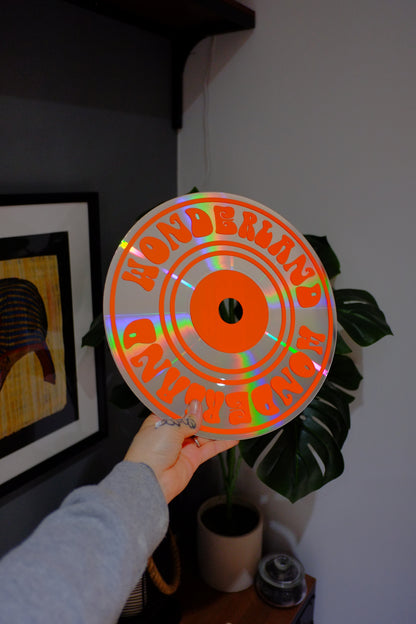 Wonderland psychedelic upcycled vintage 12" laser disc home decor