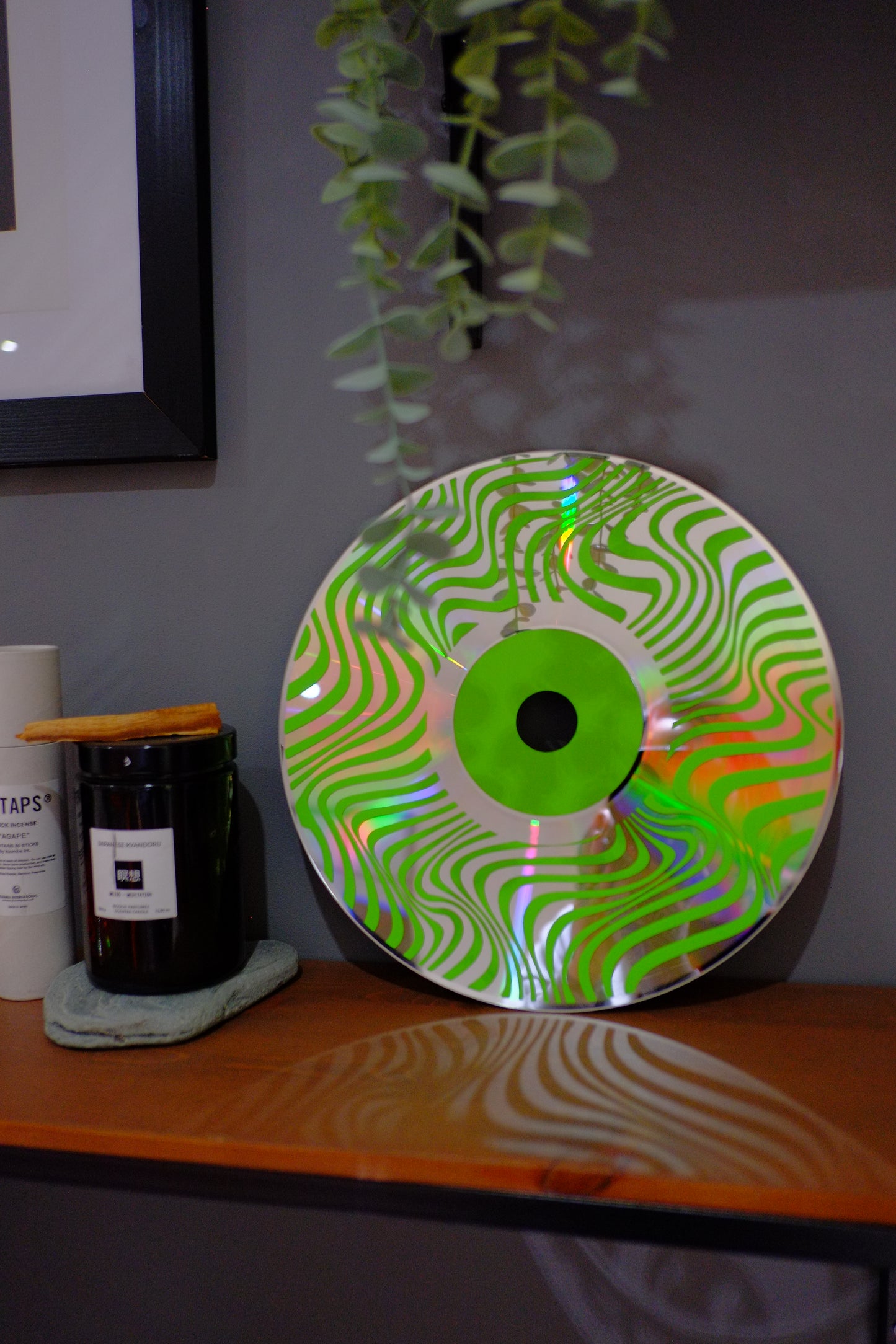 Swirl pattern psychedelic upcycled vintage 12" laser disc home decor