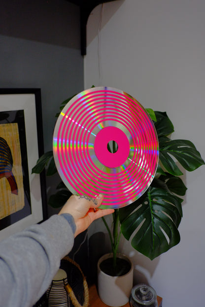 Circle pattern psychedelic upcycled vintage 12" laser disc home decor