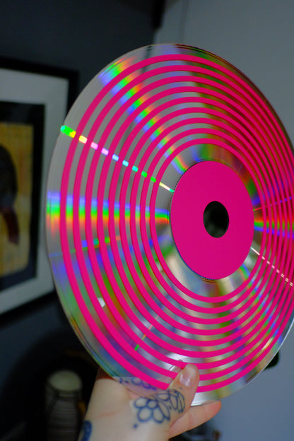 Circle pattern psychedelic upcycled vintage 12" laser disc home decor