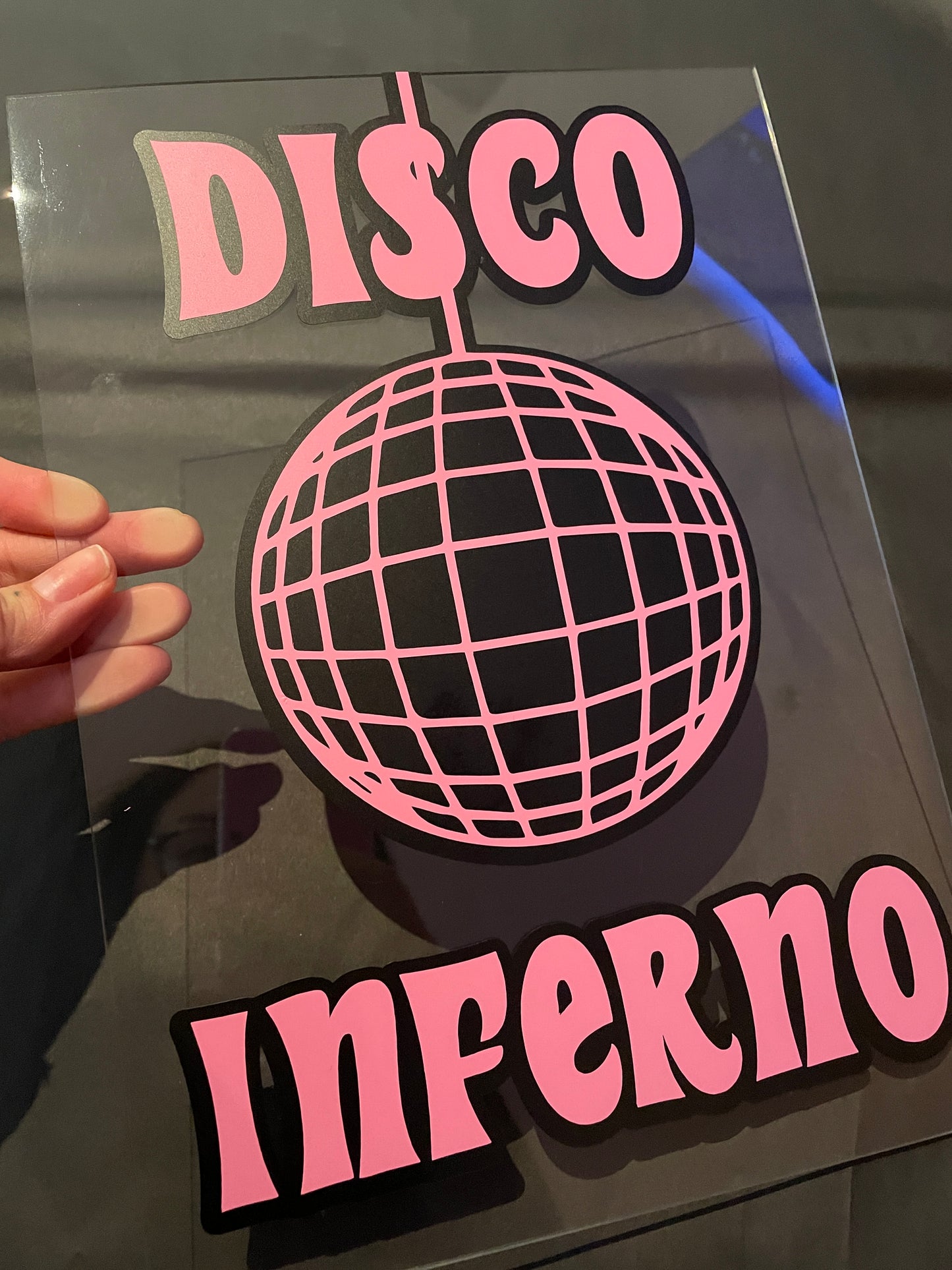 Disco inferno clear acrylic vinyl poster plaque