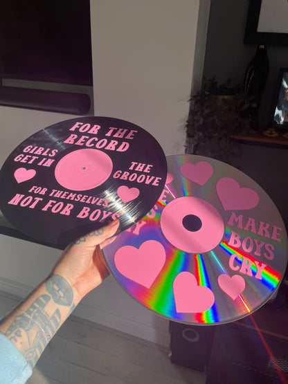 Make boys cry upcycled vintage 12" laser disc home decor