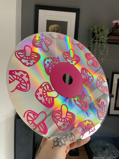 Mushroom trippy upcycled vintage 12" laser disc home decor