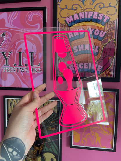 Groovy lava lamp UV glow pink clear acrylic vinyl poster plaque