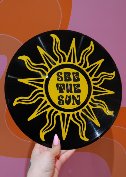 See the sun psychedelic 70's groovy upcycled vintage 12" LP vinyl record home decor