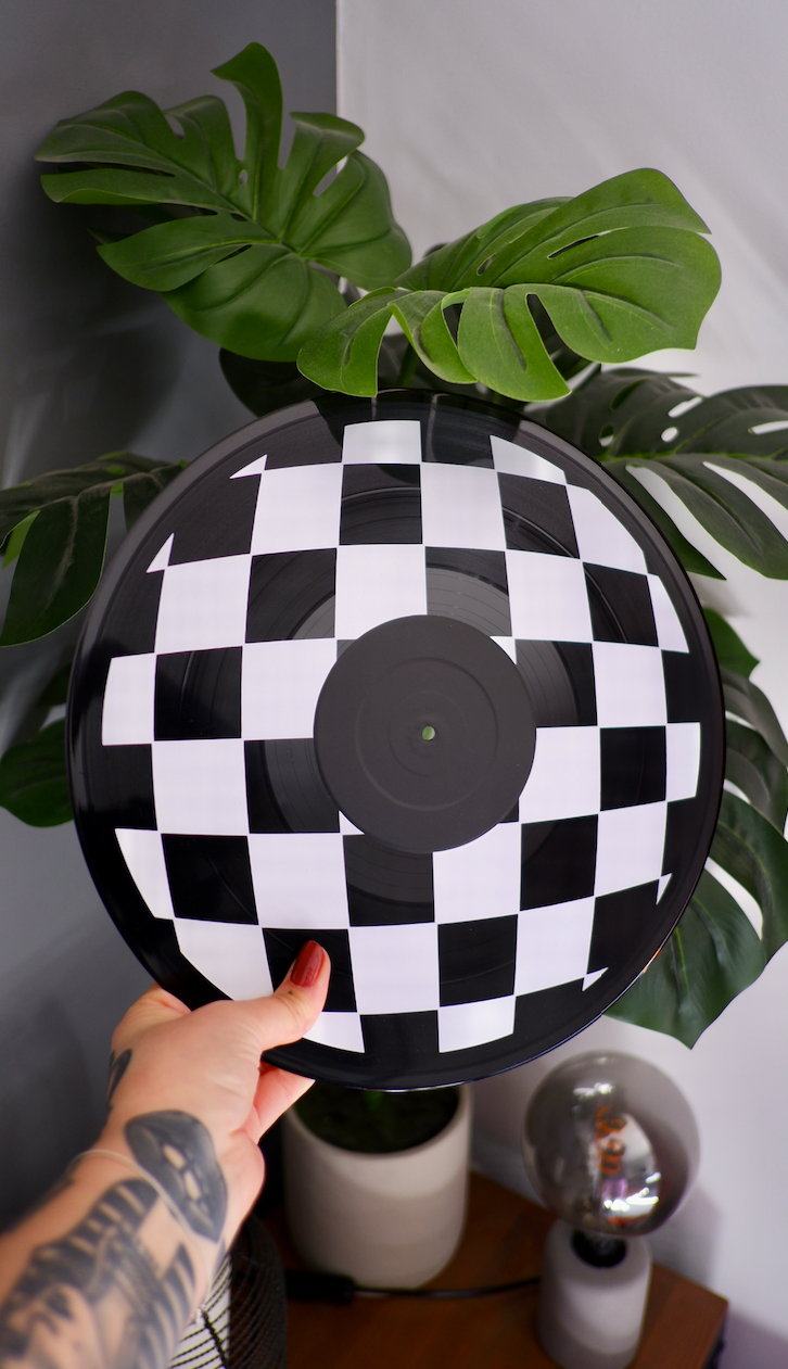 Checkerboard upcycled vintage 12" LP vinyl record home decor