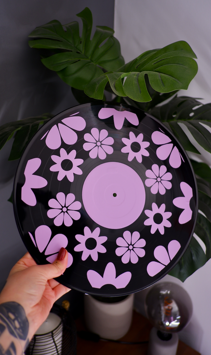 Flower pattern upcycled vintage 12" LP vinyl record home decor