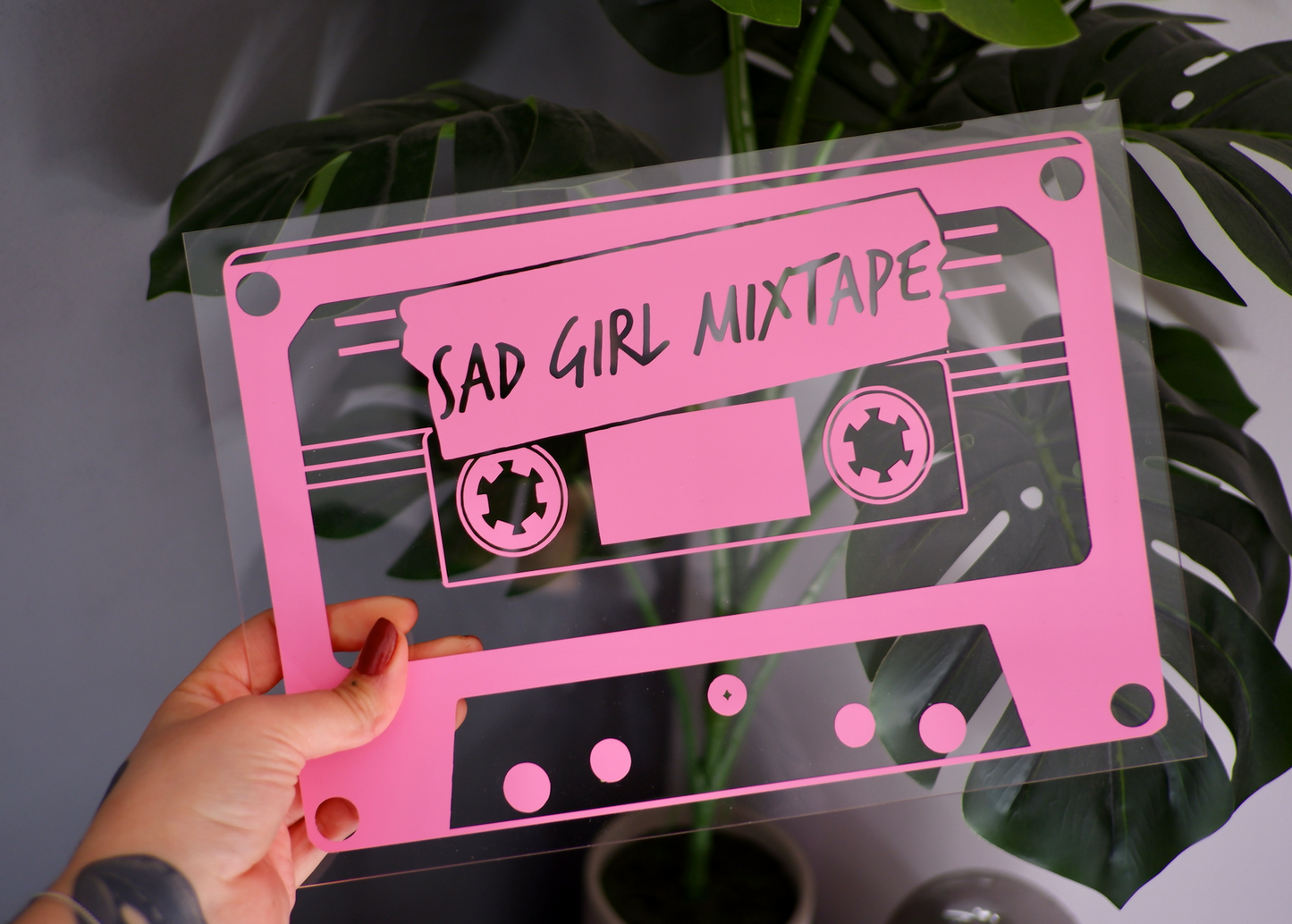 Cassette tape sad girl mixtape clear acrylic vinyl poster plaque