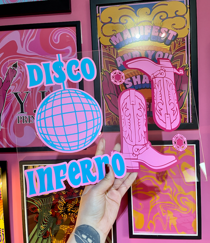 Disco inferno clear acrylic vinyl poster plaque