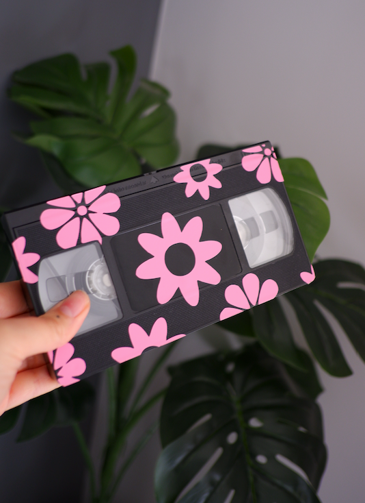 Flower floral pattern VHS tape upcycled vintage VHS video tape home decor