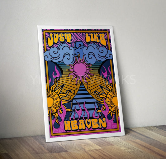 Just Like Heaven Psychedelic 70S Groovy Trippy Typography Artwork Poster Print Poster