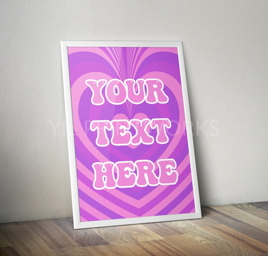 Personalised Retro Hearts Lilac Purple Typography Poster Print Poster