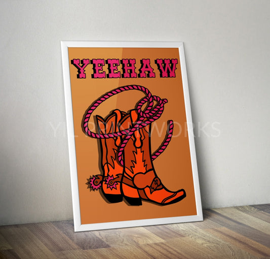 Yeehaw Cowboy Boots Western Typography Artwork Poster Print Poster